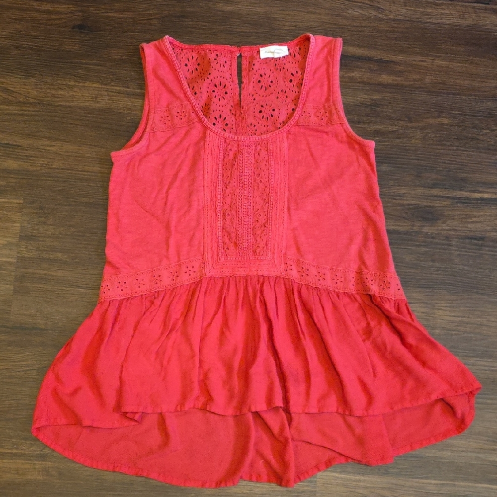 Meadow Rue Coral Eyelet Peplum Tank